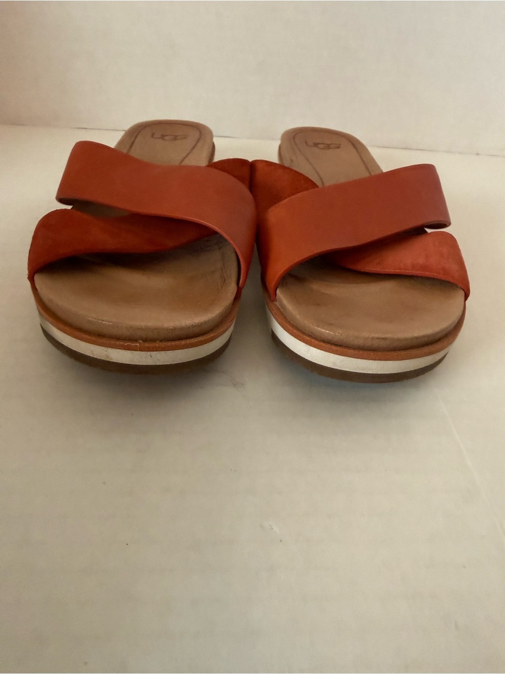 Leather slide sandals, UGG Kari, coral/orange colorway - Picture 2 of 6